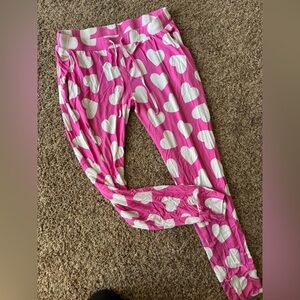 Pink Heart Patterned Womens Pajama Pants- Bums & Roses